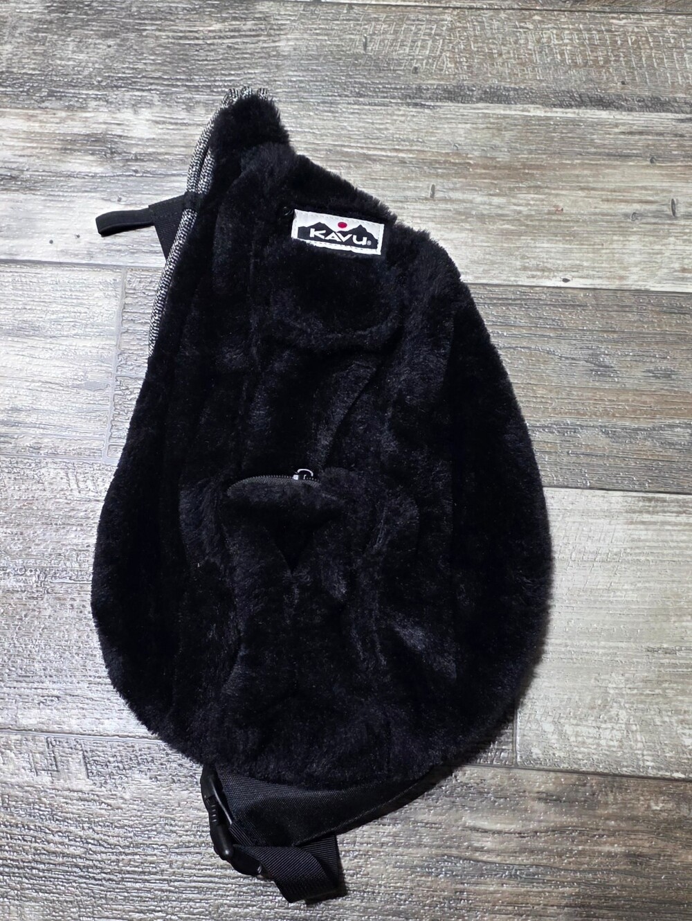 Kavu Plush Black Faux Fur Sling Pack